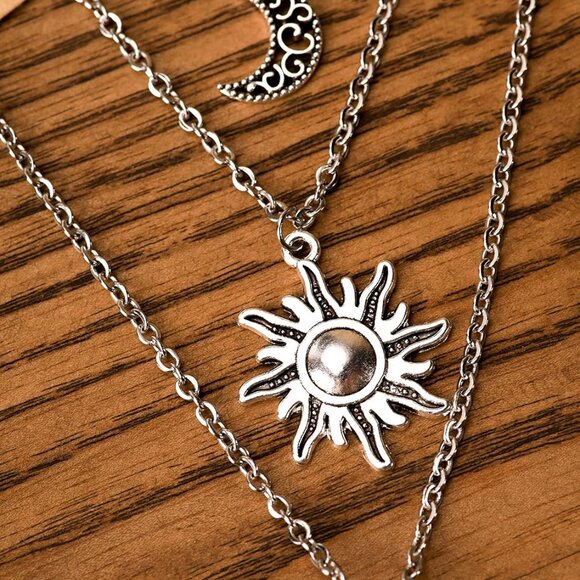 Gothic Layered Sun Moon Crystal Necklace Women Halloween Christmas Jewelry - Picture 6 of 7